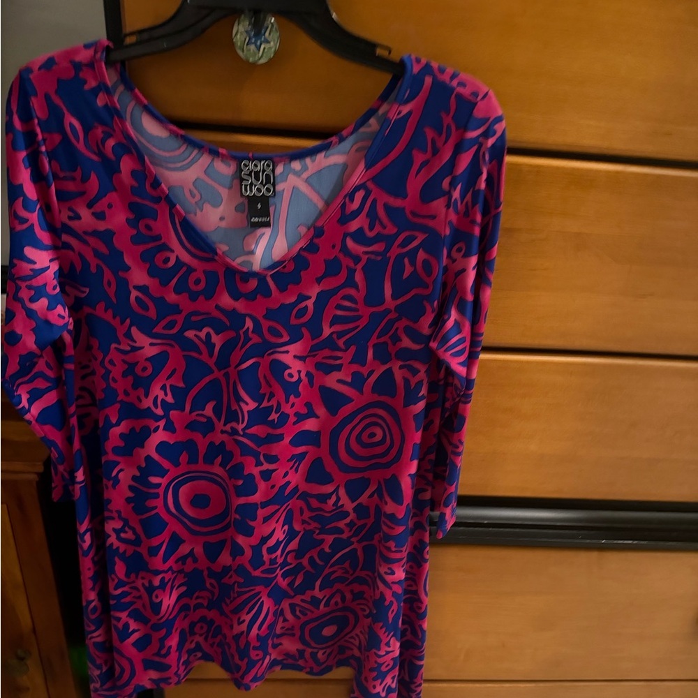 Clara sun woo poly/rayon/spandex Pink and Blue Women's long Top small